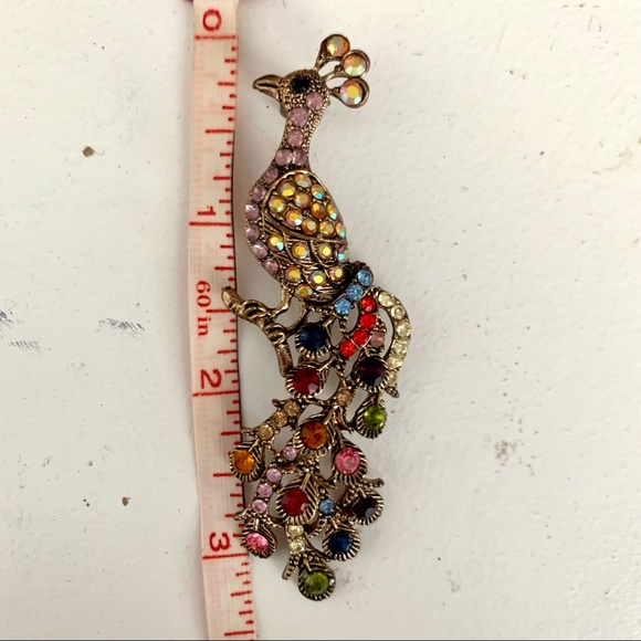 Fancy rhinestone peacock multi-colour brooch, EUC - Picture 3 of 5